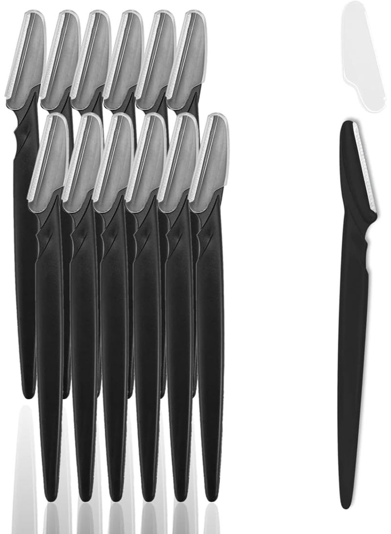VIUAUAX 12 Pcs Eyebrow Trimmer and Face Shaver, with Safety Cover, Face Razors Multipurpose, Facial Hair Remover, Facial Razors for Women and Men（Black） - Image 1